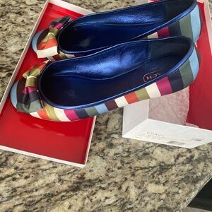 Coach Navy Blue Flats with Multicolor Bow
